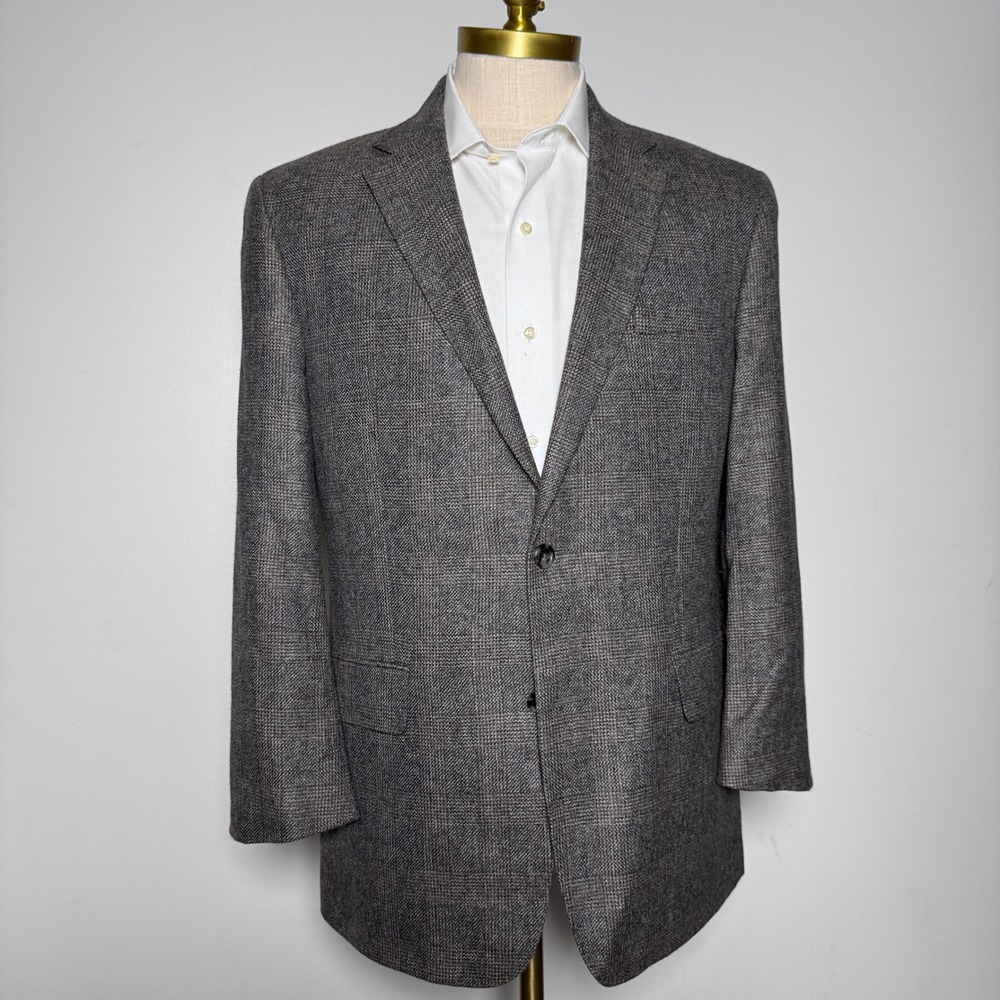 Joseph Jos A Bank Sport Coat Mens 42R Taupe Charcoal Plaid Wool 2-Button Blazer